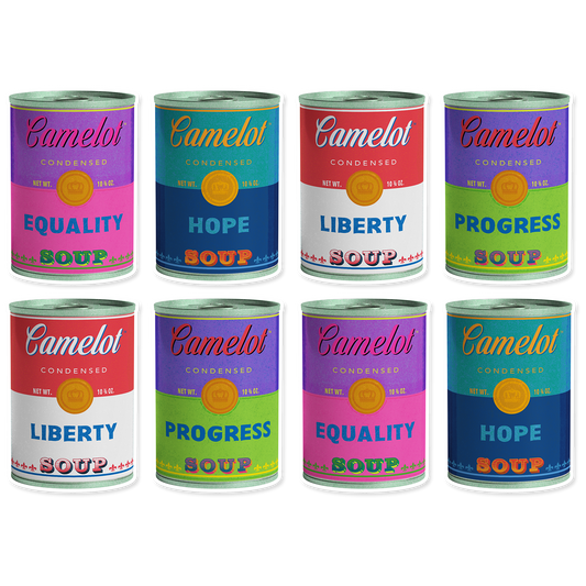 Camelot Brand Soups Kiss-Cut Vinyl Stickers, Set of 8 (2 x 3 inches) by Studio Ten Design