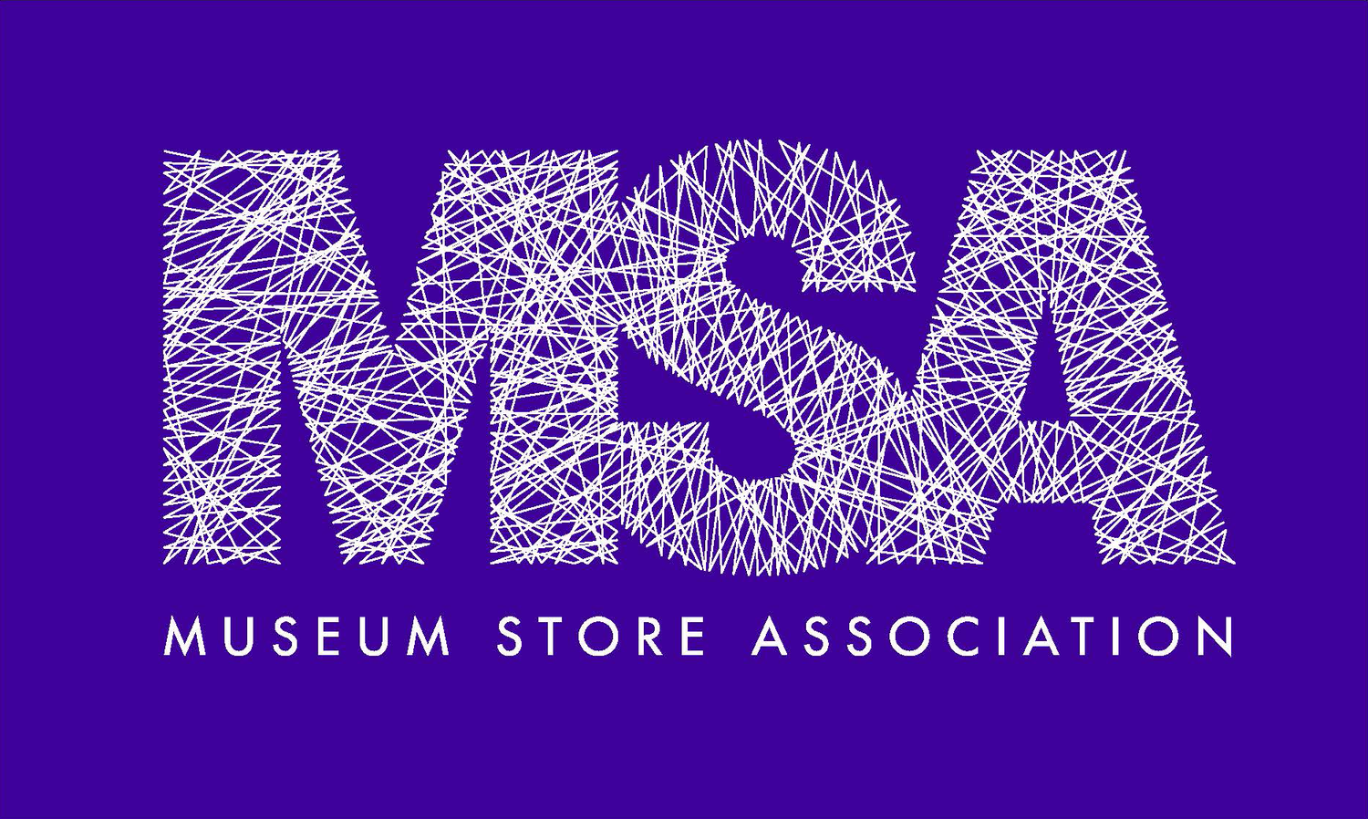 The Museum Store Association (MSA) logo in white, featuring the letters 'MSA' filled with intersecting scribbled lines on a solid purple background, with 'MUSEUM STORE ASSOCIATION' written in white below.