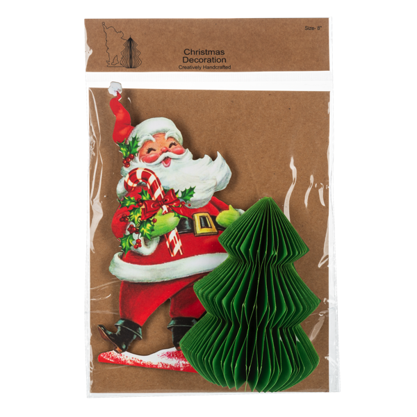 Vintage-style Santa Cutout with Tree