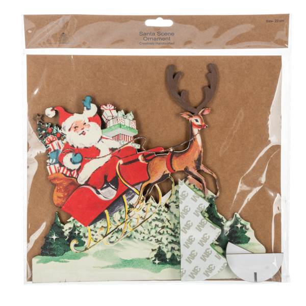 Vintage-style Santa & Reindeer Cutout with Tree