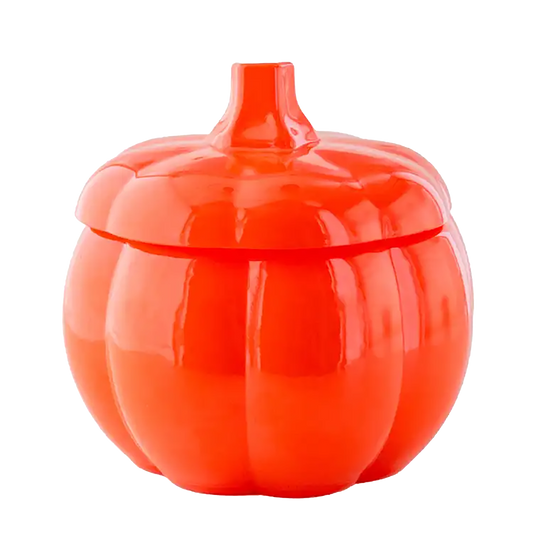 Orange pumpkin-shaped container on a white background