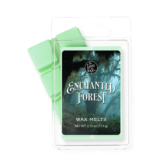 Card with 'Enchanted Forest' design and green sleeves on a white background