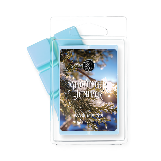 Card with 'Midwinter Juniper' text and tree image on a white background